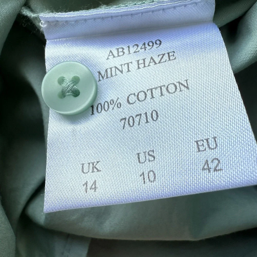 Cotton Traders Button Up Womens US 10 Minimalist Mint Haze Cotton Shirt Casual‎